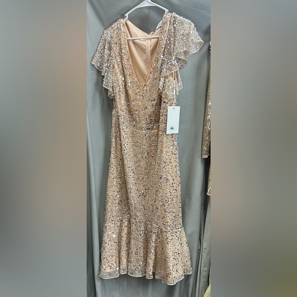 MAC DUGGAL 10801 Sequined V Neck Flutter Cap Sleeve Trumpet Dress - Picture 5 of 7